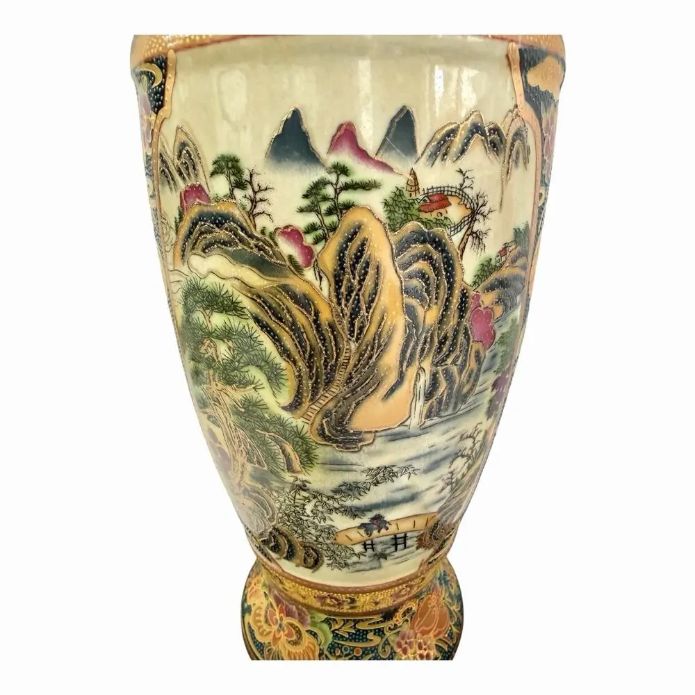 Vintage Royal Satsuma Japanese Moriage Vase 11 3/4